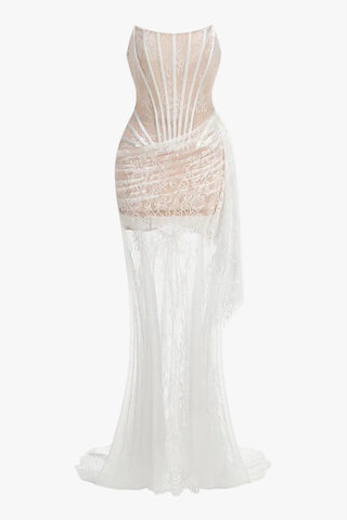 Lace Corset Draped Sheer Long Dress