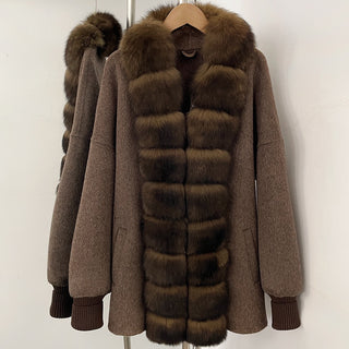 Plush Faux Fur Trimmed Long Sleeve Wool-Feel Coat