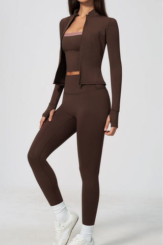 Zip-Up Active Jacket, Bandeau Top & High-Waist Leggings Set