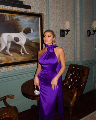 Elegant Purple Satin One-Shoulder Evening Long Dress