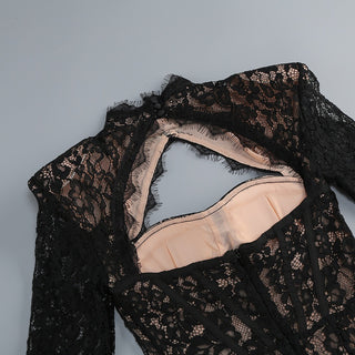 Romantic Lace Corset Cut-Out Long Sleeve Mini Dress