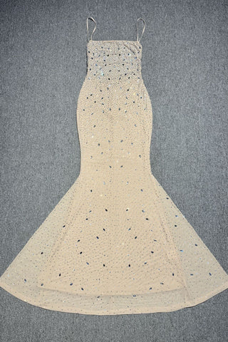 Crystal Embellished Backless Evening Mesh Long Dress