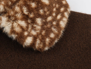 Wool-Blend Short Jacket with Faux Fur Collar and Cuffs