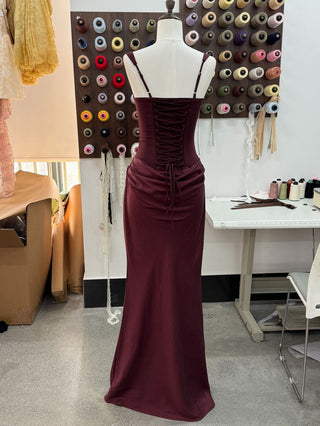 Structured Corset Back Long Dress with Draped Silhouette