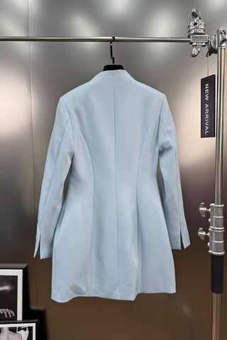 Long-Sleeve Structured Crepe Blazer & Pleated Mesh Skirt Set – Tailored Design