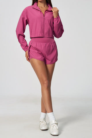 Cropped Zip-Up Jacket & High-Waisted Shorts Set