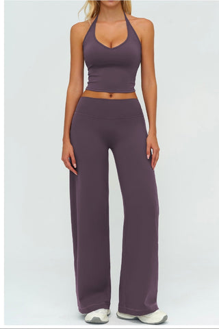 3-Piece Women’s Yoga Set – Cropped Tank, Zip Jacket & Wide-Leg Pants Activewear Set