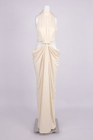 Luxe Halter Neck Cut-Out Long Dress with Draped Knot Detail