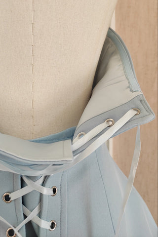 Strapless Crepe Peplum Corset Long Dress with Flowy Mesh Skirt