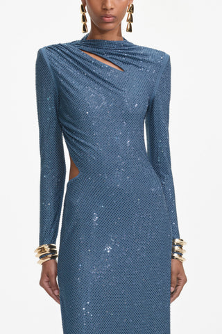 Crystal Embellished Cut-Out Open-Back Long Dress