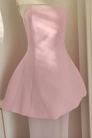 Strapless Crepe Peplum Corset Long Dress with Flowy Mesh Skirt