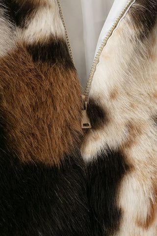 Vintage Pattern Faux Fur Zip-Up Coat