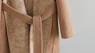 Wool-Feel Belted Long Sleeve Short Coat with Printed Shawl Collar