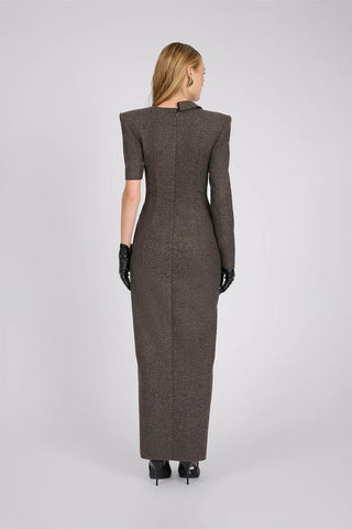 Asymmetric Lace Panel Blazer Long Dress