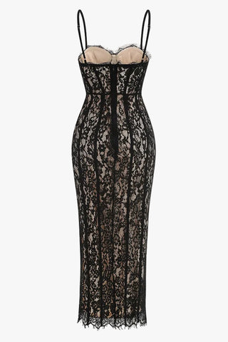 Sleeveless Floral Lace Midi Dress with Corset Bodice