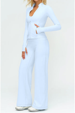 3-Piece Women’s Yoga Set – Cropped Tank, Zip Jacket & Wide-Leg Pants Activewear Set