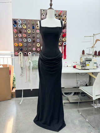 Structured Corset Back Long Dress with Draped Silhouette