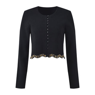 Crystal Embellished Knit Cardigan & A-Line Midi Skirt Set
