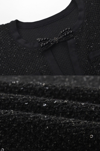 Long Sleeve Glitter Knit Dress with Bow Detail