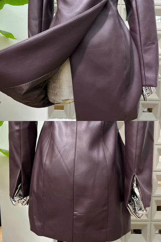 Long Sleeve Structured Faux Leather Blazer Jacket