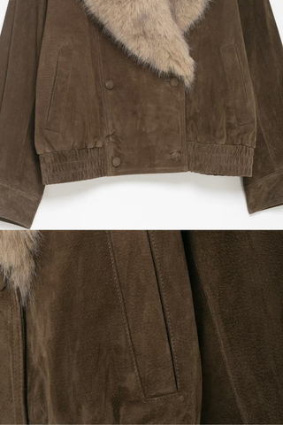 Suede Fur Collar Short Coat – Elegant Winter Outerwear