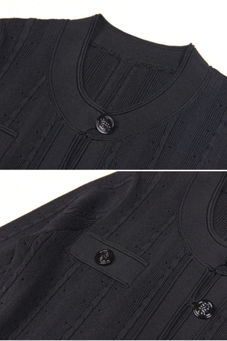 Long Sleeve Knitted Midi-Long Button Dress with Pocket Detail