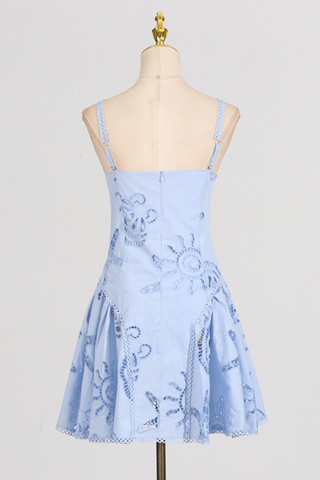 Sun Embroidered Sleeveless  Eyelet Mini Dress