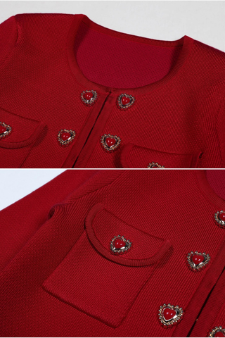 Heart-Button Knitted Cardigan and High-Waist Pencil Skirt Two-Piece Set