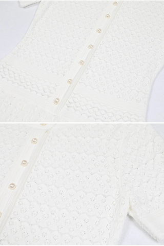 Short Sleeve Knitted Long Dress with Inner Slip – Flattering Fit & Button Detail