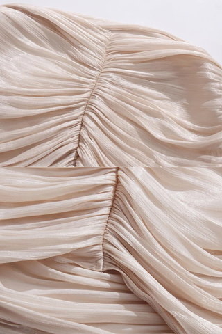 Draped Sheer Layered Dress with High Neck and Flared Cuffs