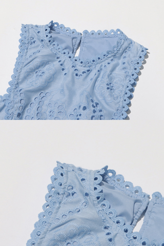Sky Bloom Embroidered Eyelet Set  Round Neck Crop Top & High-Waist Maxi Skirt