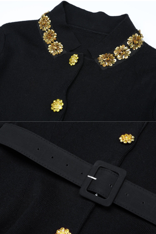 Embellished Collar Knit Top & Midi Skirt Set