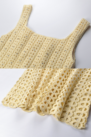 Crystal Embellished Sleeveless Crochet Long Dress with Lining