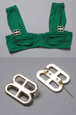 Two-Piece Ruched Crop Top and Fringed Maxi Skirt Set with Gold Buckle Detail