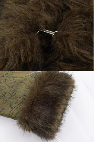 Embroidered Jacquard Jacket with Luxe Faux Fur Trim – Elegant Short Winter Coat