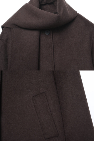 Cozy Wool-Blend Scarf Collar Coat – Long Sleeve, Minimalist Design
