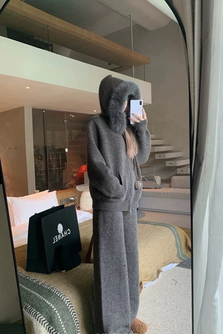 Soft & Cozy Faux Fur Hoodie Knit Set