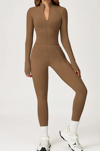 Long Sleeve Zip-Front Sport Jumpsuit – Slim Fit One-Piece Activewear