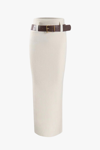 Ribbed Knit Two-Piece Set – Short Sleeve Top & Long Skirt