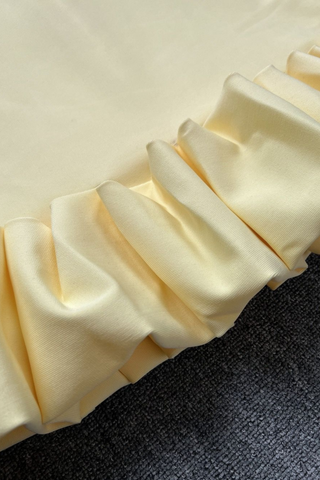 Yellow Sweetheart Neck Bandage Midi Dress with Ruffle Fishtail Hem