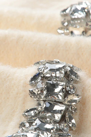 Crystal-Embellished Soft Wool Set – Cream Beige Cropped Jacket and Ruffled Mini Skirt