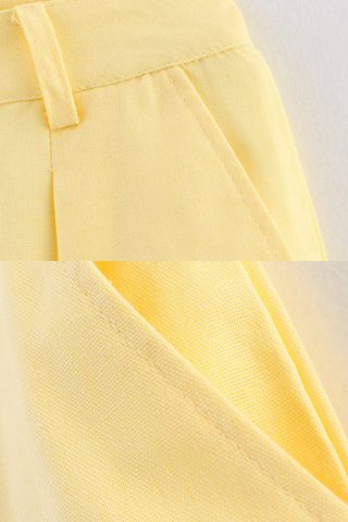 Yellow Linen Button Vest & Tailored Shorts Set