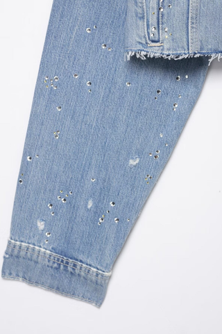 Rhinestone Detail Cropped Denim Jacket