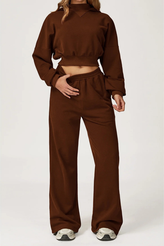 Two-Piece Cropped Hoodie and Wide-Leg Sweatpants Set