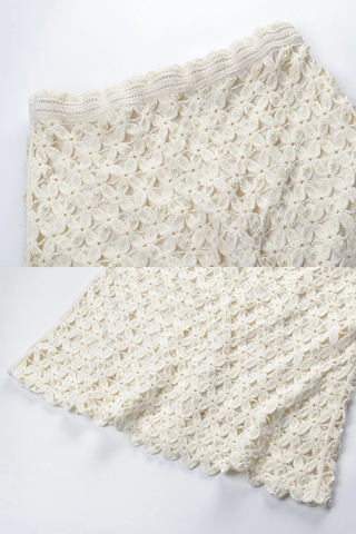 Sleeveless Pearl Floral Knit Top & Mini Skirt Set
