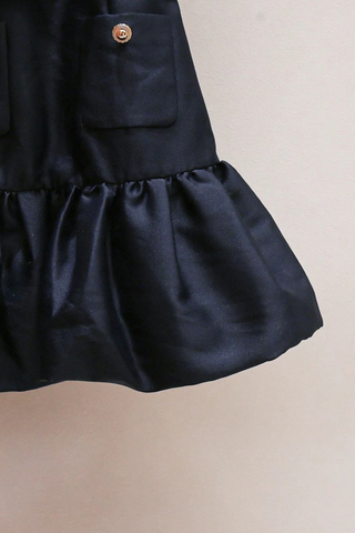 Sleeveless Mini Dress with Ruffle Hem – Satin Fabric & Pocket Detail
