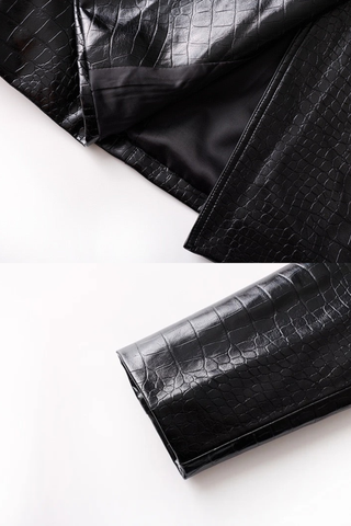 Croc-Texture Faux Leather Trench