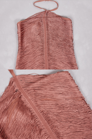 Luxury Halter Neck Backless Tassel Fringe Long Dress with High Slit