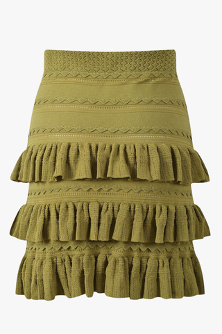 Pearl Button Knit Ruffle Co-Ord Set – Short Sleeve Crop Top & Mini Skirt