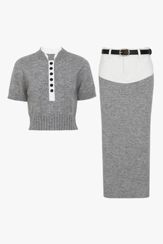 Chic Knit Contrast Panel Top & Midi Skirt Set